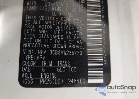 2021 Nissan Rogue Sl Intelligent Awd z USA, uszkodzony, nr VIN JN8AT3CB3MW236773